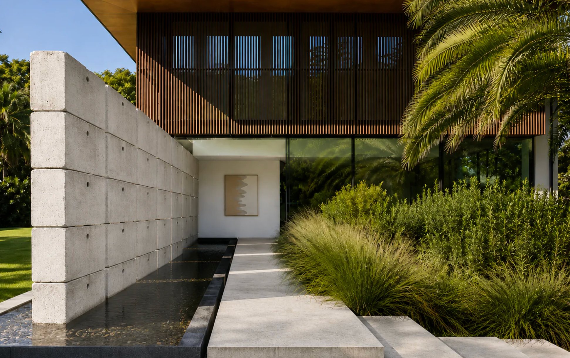 SOMA, Byron Bay – entrance, reflecting pool and architecture
