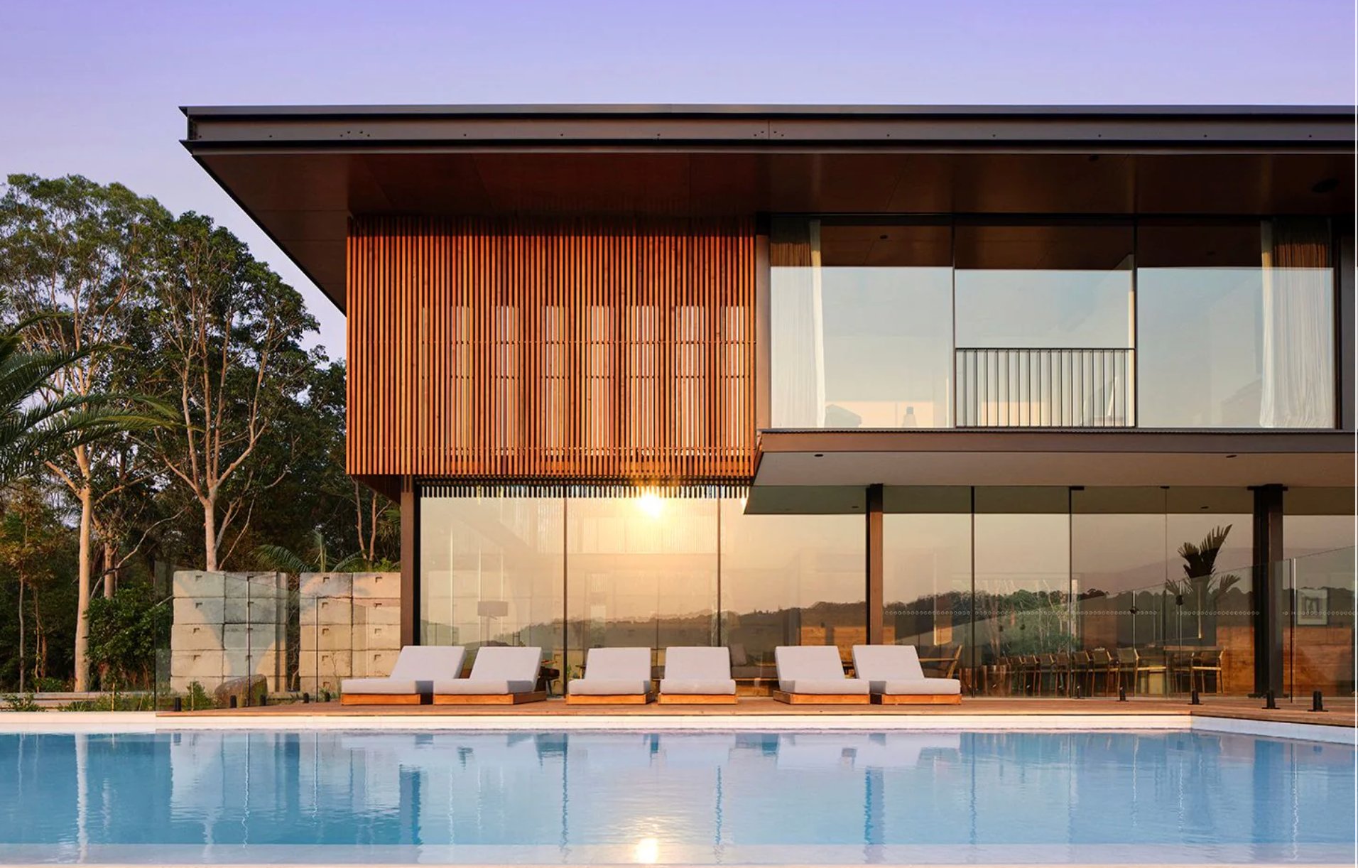 SOMA, Byron Bay – pool and architecture at dusk