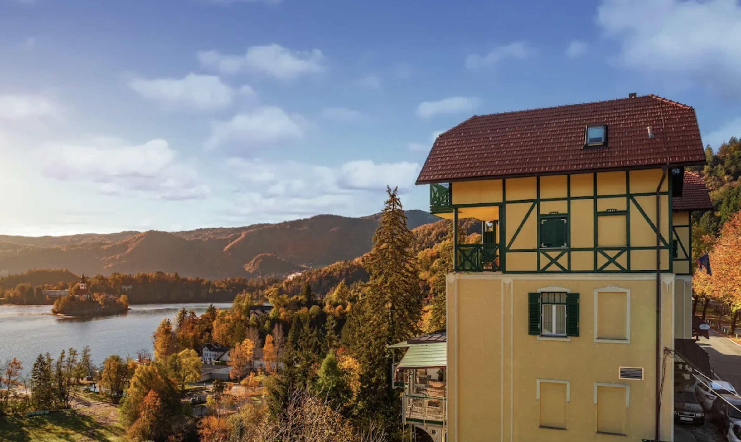 Hotel Triglav overlooking Lake Bled, Slovenia, in autumn